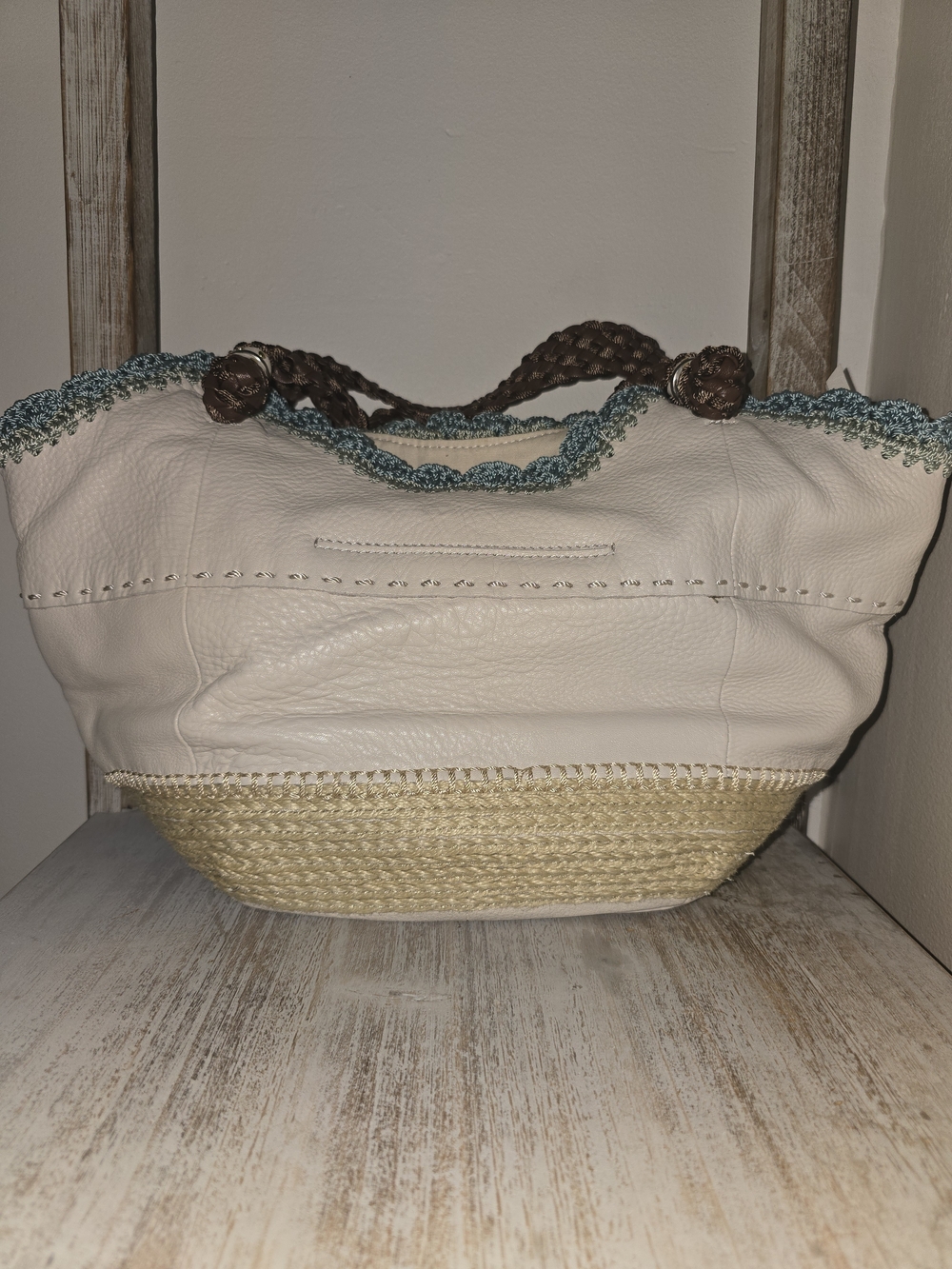 The Sak White and Tan Hobo with Braided Brown Handles - Picture 2 of 4